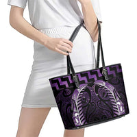Purple Matariki New Zealand Leather Tote Bag Maori Poutama Galaxy Vibes LT14 - Polynesian Pride