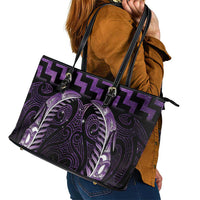 Purple Matariki New Zealand Leather Tote Bag Maori Poutama Galaxy Vibes LT14 - Polynesian Pride