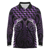 Purple Matariki New Zealand Long Sleeve Polo Shirt Maori Poutama Galaxy Vibes