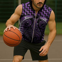 Purple Matariki New Zealand Sleeveless Zip Hoodie Maori Poutama Galaxy Vibes - Polynesian Pride