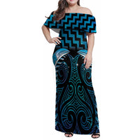 Blue Matariki New Zealand Family Matching Off Shoulder Maxi Dress and Hawaiian Shirt Maori Poutama Galaxy Vibes