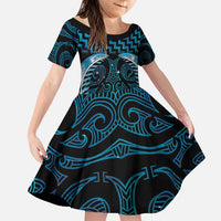 Blue Matariki New Zealand Family Matching Puletasi and Hawaiian Shirt Maori Poutama Galaxy Vibes LT14 Daughter's Dress Blue - Polynesian Pride