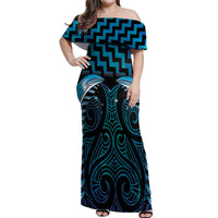 Blue Matariki New Zealand Off Shoulder Maxi Dress Maori Poutama Galaxy Vibes