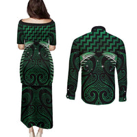 Green Matariki New Zealand Couples Matching Puletasi and Long Sleeve Button Shirt Maori Poutama Galaxy Vibes LT14 - Polynesian Pride