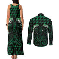 Green Matariki New Zealand Couples Matching Tank Maxi Dress and Long Sleeve Button Shirt Maori Poutama Galaxy Vibes
