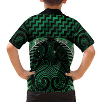 Green Matariki New Zealand Family Matching Long Sleeve Bodycon Dress and Hawaiian Shirt Maori Poutama Galaxy Vibes