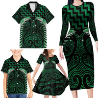 Green Matariki New Zealand Family Matching Long Sleeve Bodycon Dress and Hawaiian Shirt Maori Poutama Galaxy Vibes