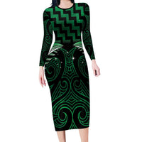 Green Matariki New Zealand Family Matching Long Sleeve Bodycon Dress and Hawaiian Shirt Maori Poutama Galaxy Vibes