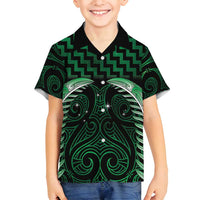 Green Matariki New Zealand Family Matching Off Shoulder Short Dress and Hawaiian Shirt Maori Poutama Galaxy Vibes