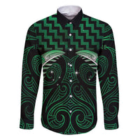 Green Matariki New Zealand Family Matching Puletasi and Hawaiian Shirt Maori Poutama Galaxy Vibes LT14 Dad's Shirt - Long Sleeve Green - Polynesian Pride