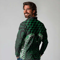 Green Matariki New Zealand Long Sleeve Polo Shirt Maori Poutama Galaxy Vibes