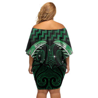 Green Matariki New Zealand Off Shoulder Short Dress Maori Poutama Galaxy Vibes