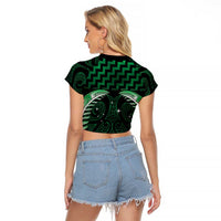 Green Matariki New Zealand Raglan Cropped T Shirt Maori Poutama Galaxy Vibes LT14 - Polynesian Pride
