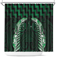 Green Matariki New Zealand Shower Curtain Maori Poutama Galaxy Vibes LT14 Green - Polynesian Pride