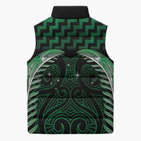 Green Matariki New Zealand Sleeveless Puffer Jacket Maori Poutama Galaxy Vibes - Polynesian Pride