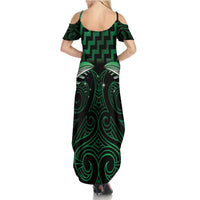 Green Matariki New Zealand Summer Maxi Dress Maori Poutama Galaxy Vibes