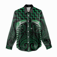 Green Matariki New Zealand Women Casual Shirt Maori Poutama Galaxy Vibes