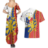 Philippines Independence Day Couples Matching Summer Maxi Dress and Hawaiian Shirt Pilipinas Sun Stars Igorot Pattern