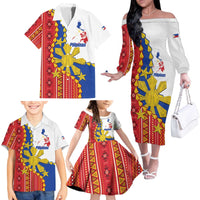 Philippines Independence Day Family Matching Off The Shoulder Long Sleeve Dress and Hawaiian Shirt Pilipinas Sun Stars Igorot Pattern