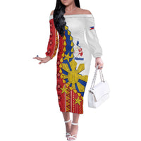 Philippines Independence Day Family Matching Off The Shoulder Long Sleeve Dress and Hawaiian Shirt Pilipinas Sun Stars Igorot Pattern