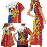 Philippines Independence Day Family Matching Short Sleeve Bodycon Dress and Hawaiian Shirt Pilipinas Sun Stars Igorot Pattern LT14 - Polynesian Pride
