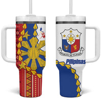 Philippines Independence Day Tumbler With Handle Pilipinas Sun Stars Igorot Pattern LT14 One Size: 40 oz Red - Polynesian Pride