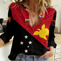Papua New Guinea Football Women Casual Shirt Go PNG Polynesian Pattern Sporty Style LT14 Female Red - Polynesian Pride