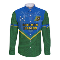 Personalised Solomon Islands Football Long Sleeve Button Shirt Polynesian Pattern Sporty Style LT14 Unisex Green - Polynesian Pride