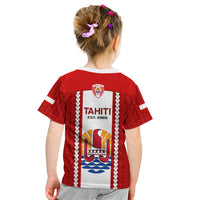 Tahitian Football Kid T Shirt Tahiti Coat Of Arm Polynesian Sporty Style LT14 - Polynesian Pride