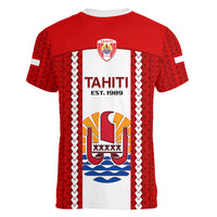 Tahitian Football Women V Neck T Shirt Tahiti Coat Of Arm Polynesian Sporty Style LT14 - Polynesian Pride