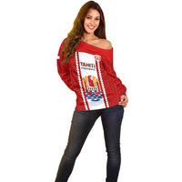 Personalised Tahitian Football Off Shoulder Sweater Tahiti Coat Of Arm Polynesian Sporty Style LT14 - Polynesian Pride