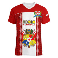 Tonga Football Women V Neck T Shirt Tongan Ngatu Pattern Sporty Style LT14 Female Red - Polynesian Pride