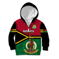 Vanuatu Football Kid Hoodie Vanuatuan Coat Of Arm Polynesian Flag Style LT14 Zip Hoodie Red - Polynesian Pride