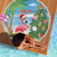 Flamingo Hawaii Summer Christmas Personalized Beach Blanket Mele Kalikimaka Beachy Vibes