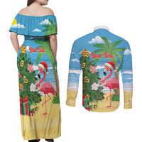 Flamingo Hawaii Summer Christmas Personalized Couples Matching Off Shoulder Maxi Dress and Long Sleeve Button Shirt Mele Kalikimaka Beachy Vibes LT14 - Polynesian Pride