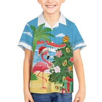 Flamingo Hawaii Summer Christmas Personalized Family Matching Off Shoulder Maxi Dress and Hawaiian Shirt Mele Kalikimaka Beachy Vibes LT14 Son's Shirt Blue - Polynesian Pride