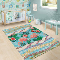 Flamingo Hawaii Summer Area Rug Hawaiian Lei Pakala Motifs Tropical Style