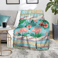 Flamingo Hawaii Summer Blanket Hawaiian Lei Pakala Motifs Tropical Style
