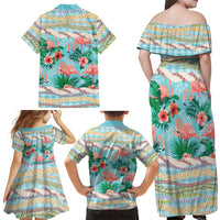 Flamingo Hawaii Summer Family Matching Off Shoulder Maxi Dress and Hawaiian Shirt Hawaiian Lei Pakala Motifs Tropical Style LT14 - Polynesian Pride