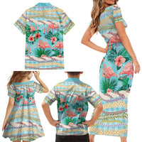 Flamingo Hawaii Summer Family Matching Short Sleeve Bodycon Dress and Hawaiian Shirt Hawaiian Lei Pakala Motifs Tropical Style LT14 - Polynesian Pride