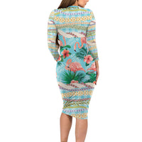 Flamingo Hawaii Summer Long Sleeve Bodycon Dress Hawaiian Lei Pakala Motifs Tropical Style LT14 - Polynesian Pride
