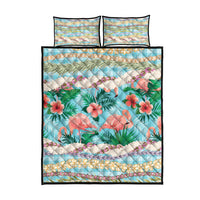 Flamingo Hawaii Summer Quilt Bed Set Hawaiian Lei Pakala Motifs Tropical Style