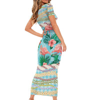 Flamingo Hawaii Summer Short Sleeve Bodycon Dress Hawaiian Lei Pakala Motifs Tropical Style LT14 - Polynesian Pride