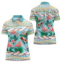 Flamingo Hawaii Summer Women Polo Shirt Hawaiian Lei Pakala Motifs Tropical Style LT14 - Polynesian Pride