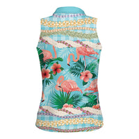 Flamingo Hawaii Summer Women Sleeveless Polo Shirt Hawaiian Lei Pakala Motifs Tropical Style LT14 - Polynesian Pride
