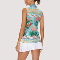 Flamingo Hawaii Summer Women Sleeveless Polo Shirt Hawaiian Lei Pakala Motifs Tropical Style LT14 - Polynesian Pride