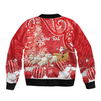New Zealand Christmas In July Personalised Bomber Jacket Funny Santa Sheep Meri Kirihimete Red LT14 - Polynesian Pride