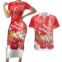 New Zealand Christmas In July Personalised Couples Matching Short Sleeve Bodycon Dress and Hawaiian Shirt Funny Santa Sheep Meri Kirihimete Red LT14 Red - Polynesian Pride