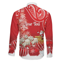 New Zealand Christmas In July Personalised Family Matching Off Shoulder Maxi Dress and Hawaiian Shirt Funny Santa Sheep Meri Kirihimete Red LT14 - Polynesian Pride