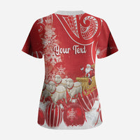 New Zealand Christmas In July Personalised Scrub Top Funny Santa Sheep Meri Kirihimete Red LT14 - Polynesian Pride
